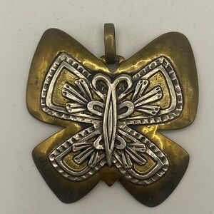 💎JEEP COLLINS💎Sterling‎ Silver & Brass Hand Hammered Butterfly Pendant